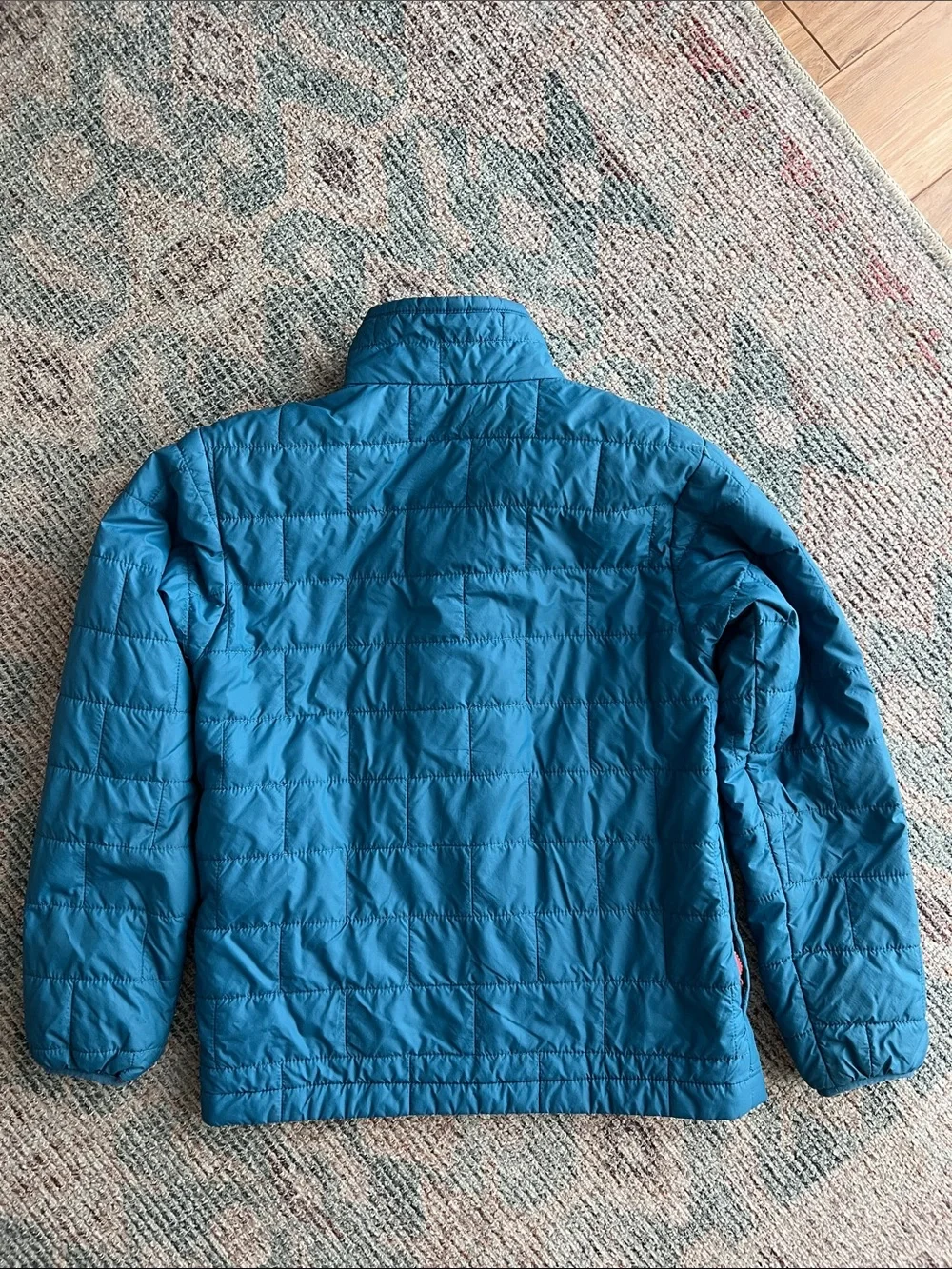 Patagonia Kids Teal Blue Puffer Jacket with Red Zipper